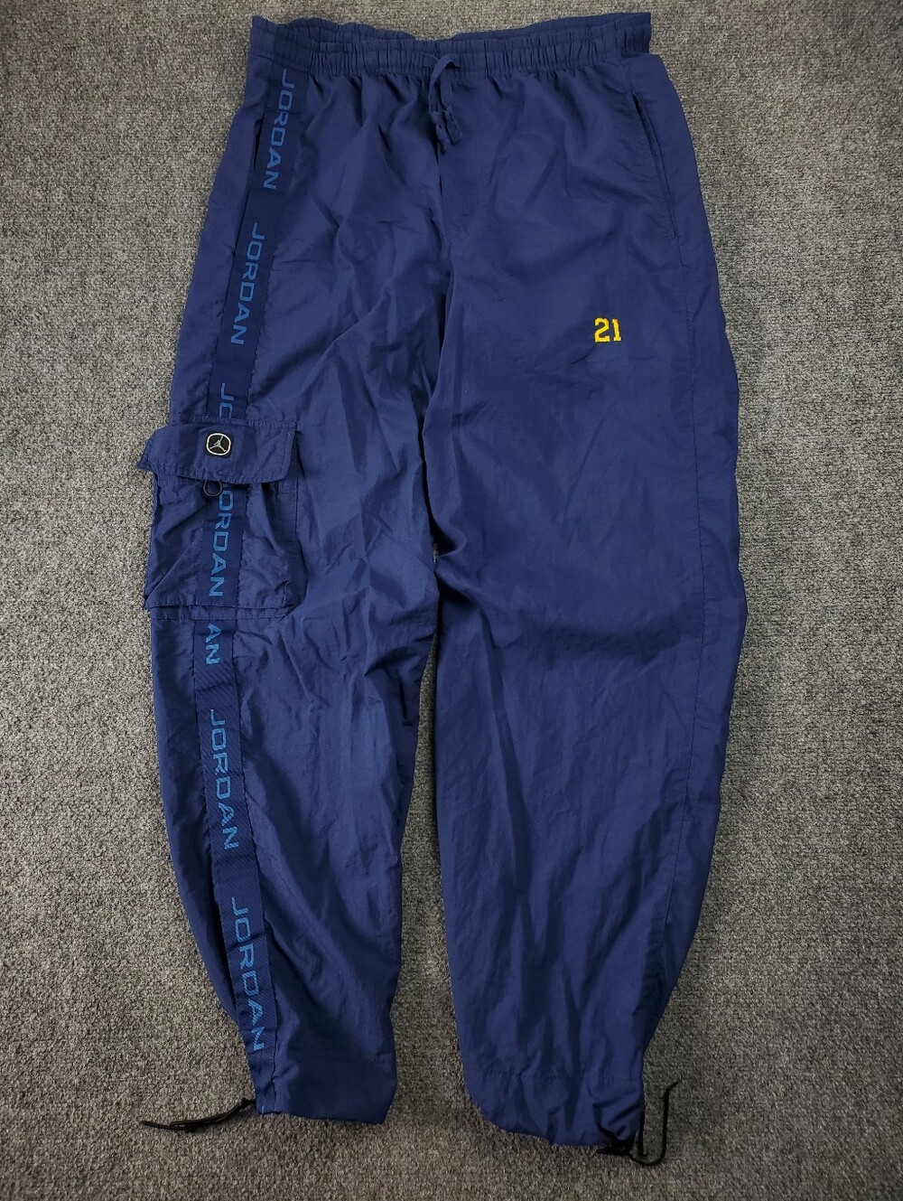 Vintage Air Jordan Nylon Joggers Large Cargo Track Pants Navy Blue Drawstring
